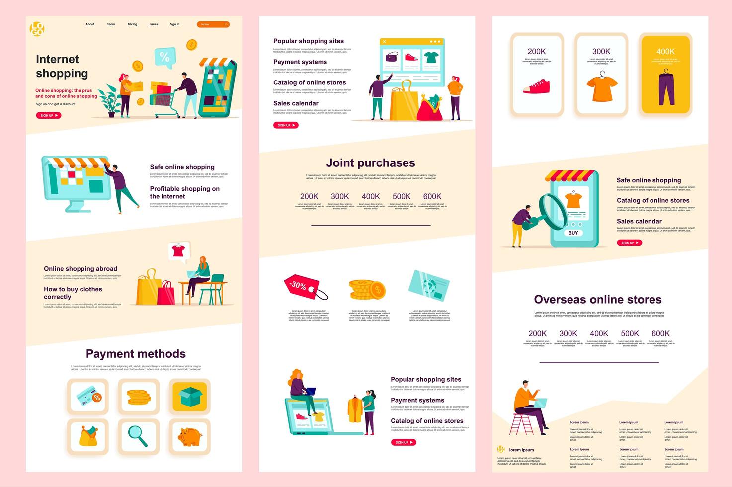 Internet shopping flat landing page vector