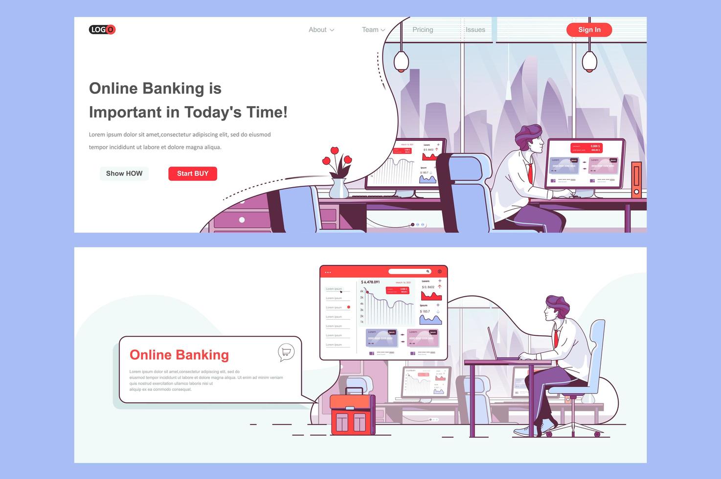 Online banking landing pages set vector