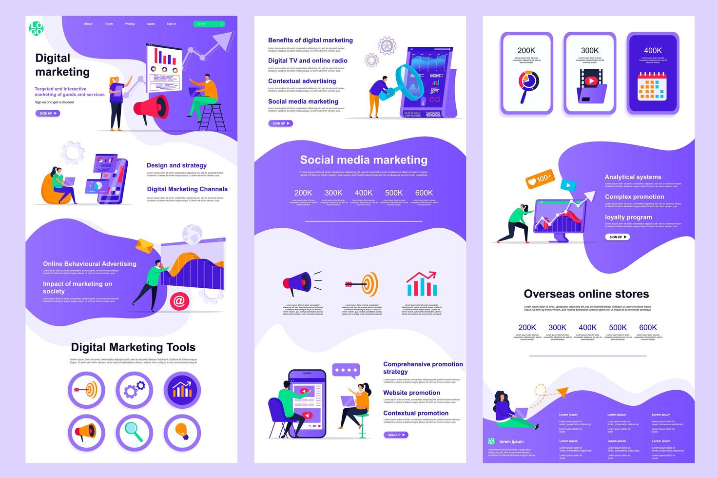 Digital marketing flat landing page vector