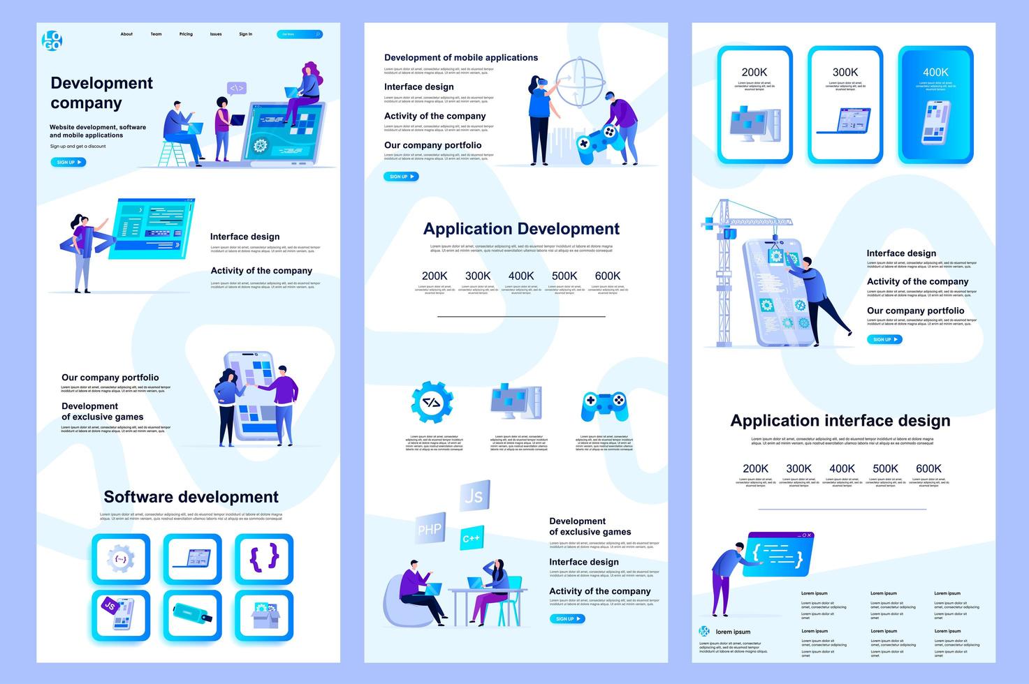 Development company flat landing page vector