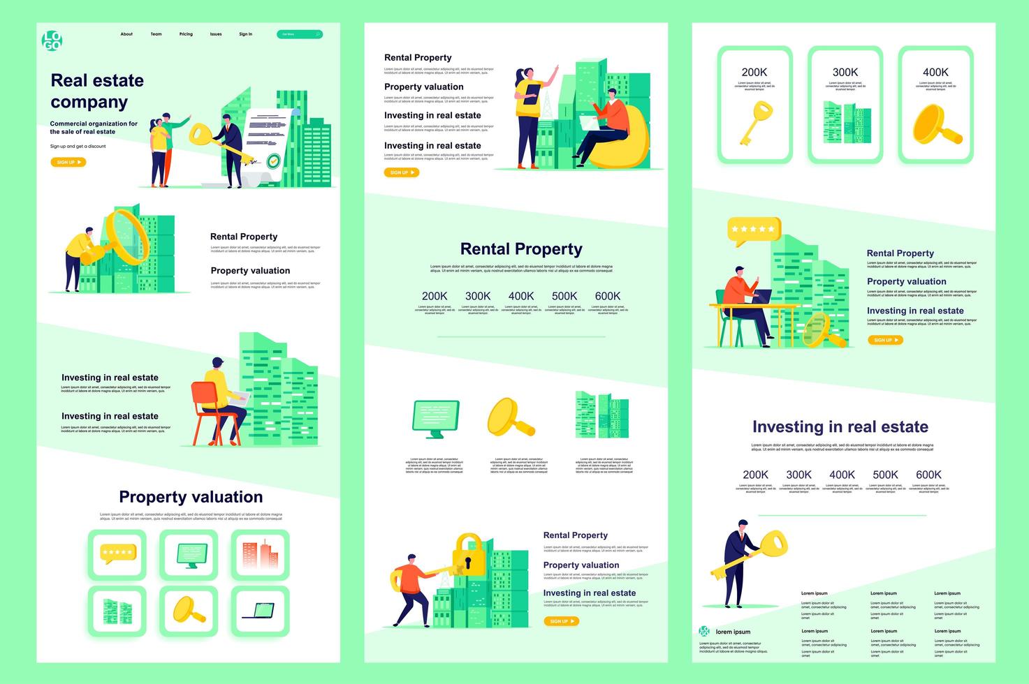 Real estate company flat landing page vector