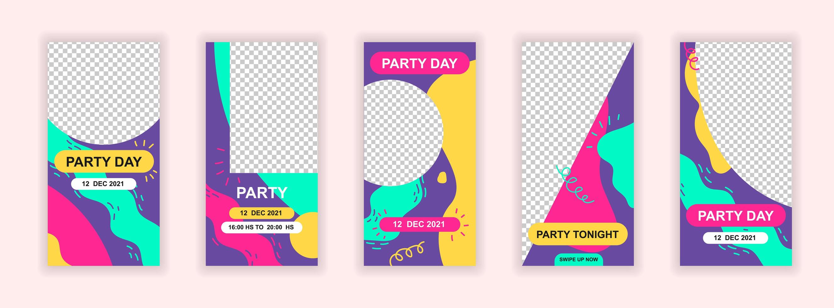 Party event editable templates set for social media stories vector