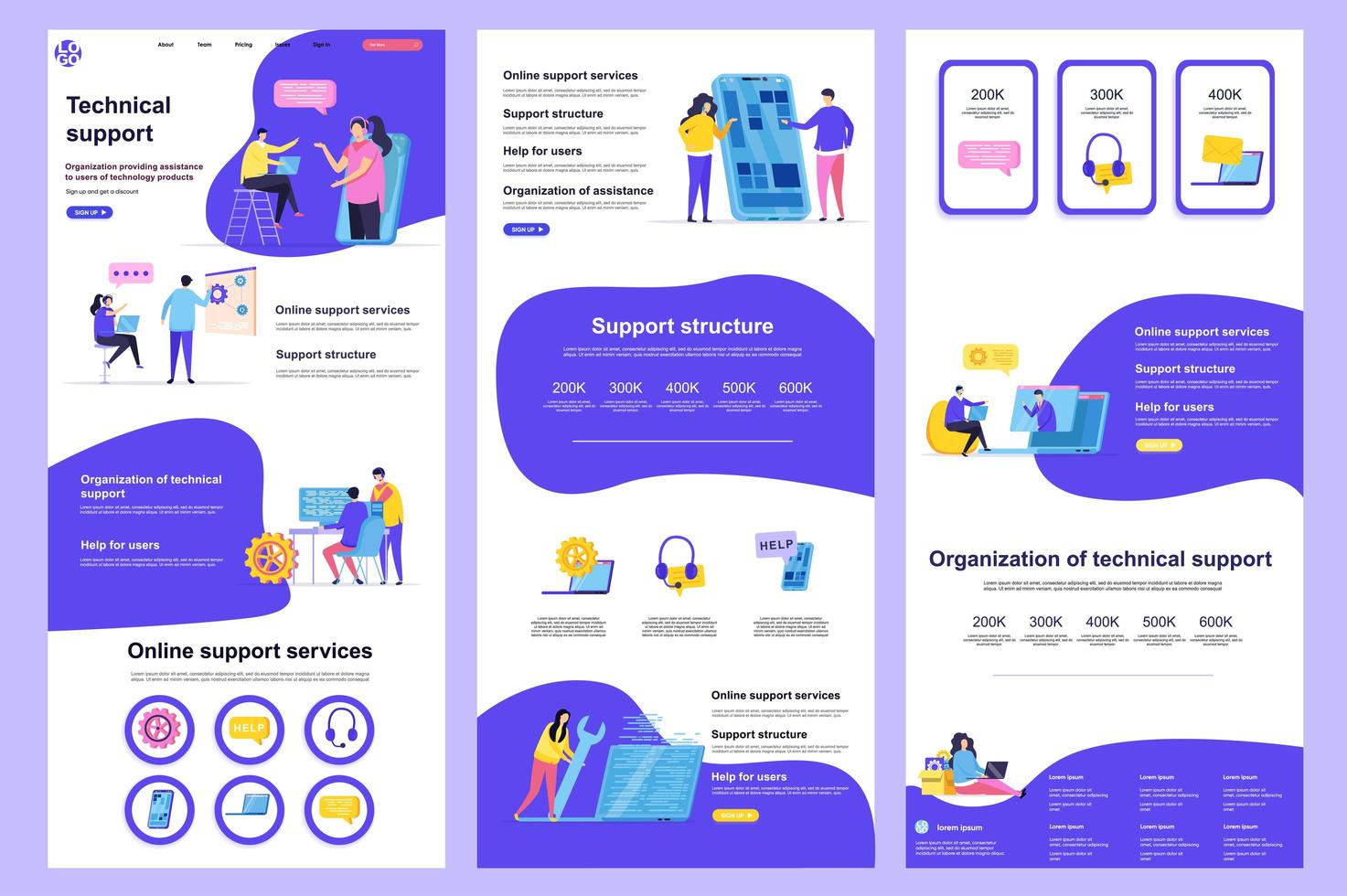 Technical support flat landing page vector