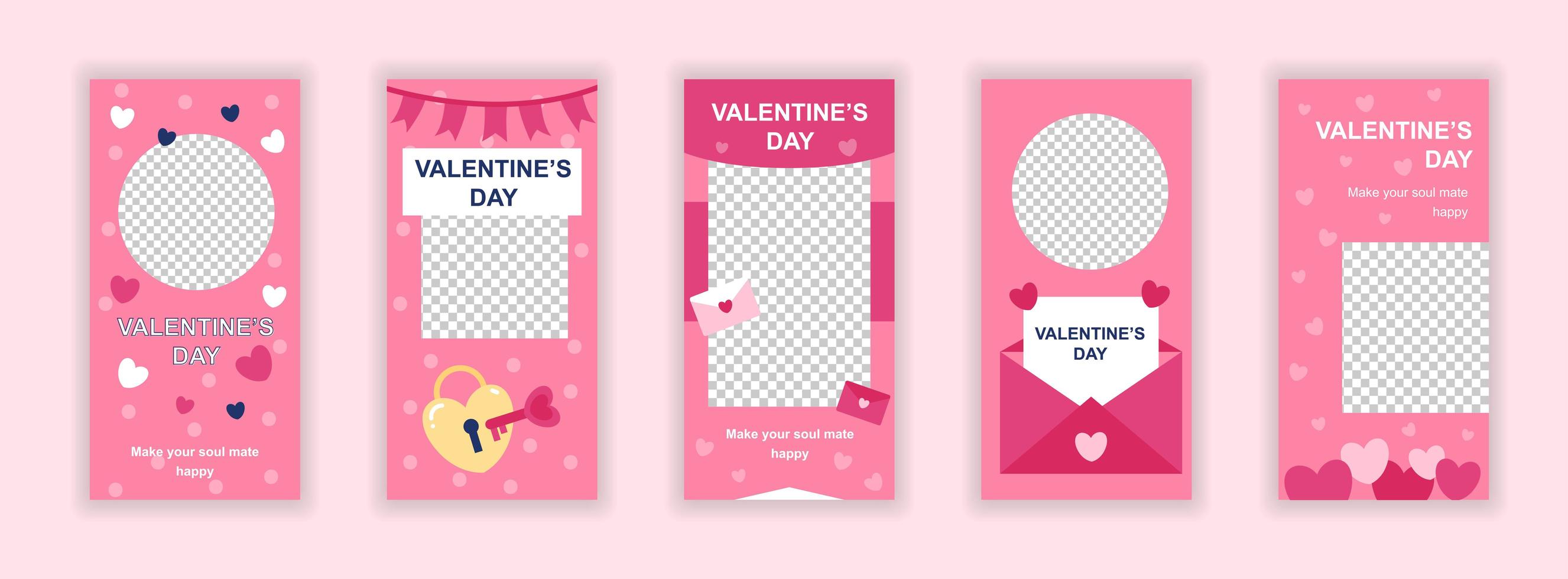 Valentines day editable templates set for social media stories. vector