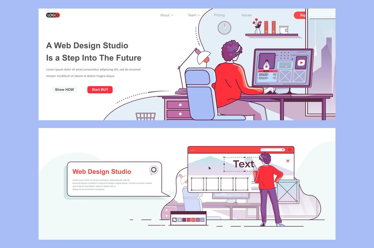 Web design studio landing pages set vector