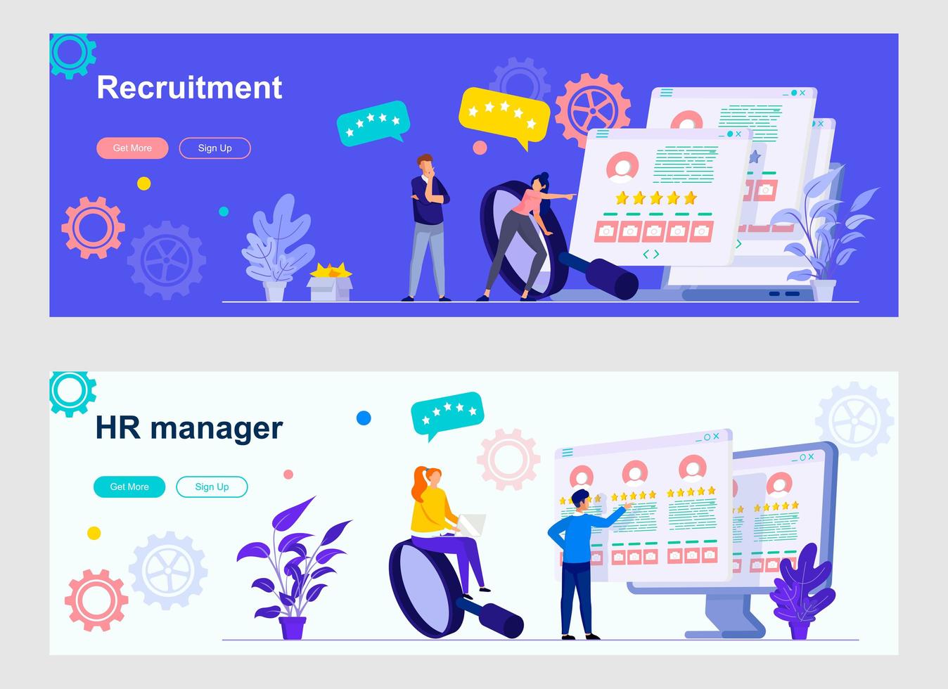 HR management landing page with people characters vector