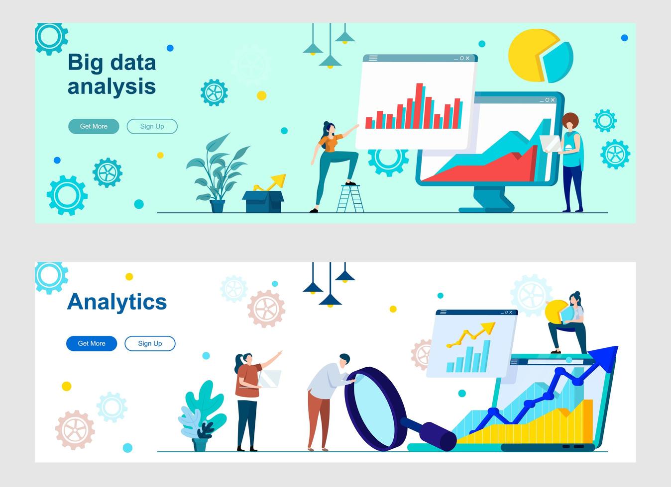 página de inicio de análisis de big data con personajes de personas vector