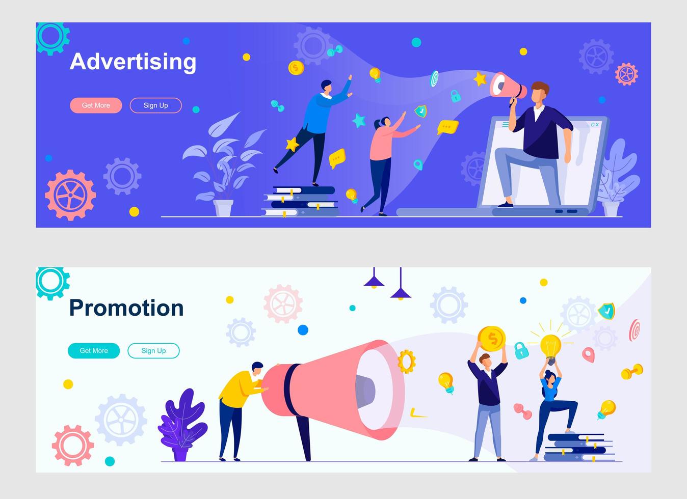 Advertising and promotion landing page with people characters vector