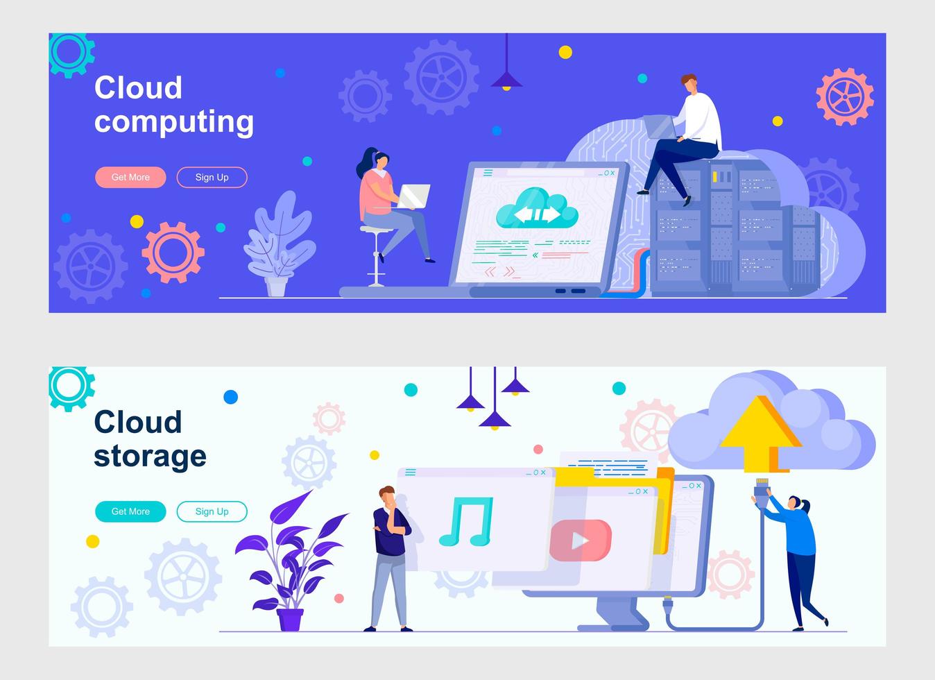 Cloud computing landing page with people characters vector