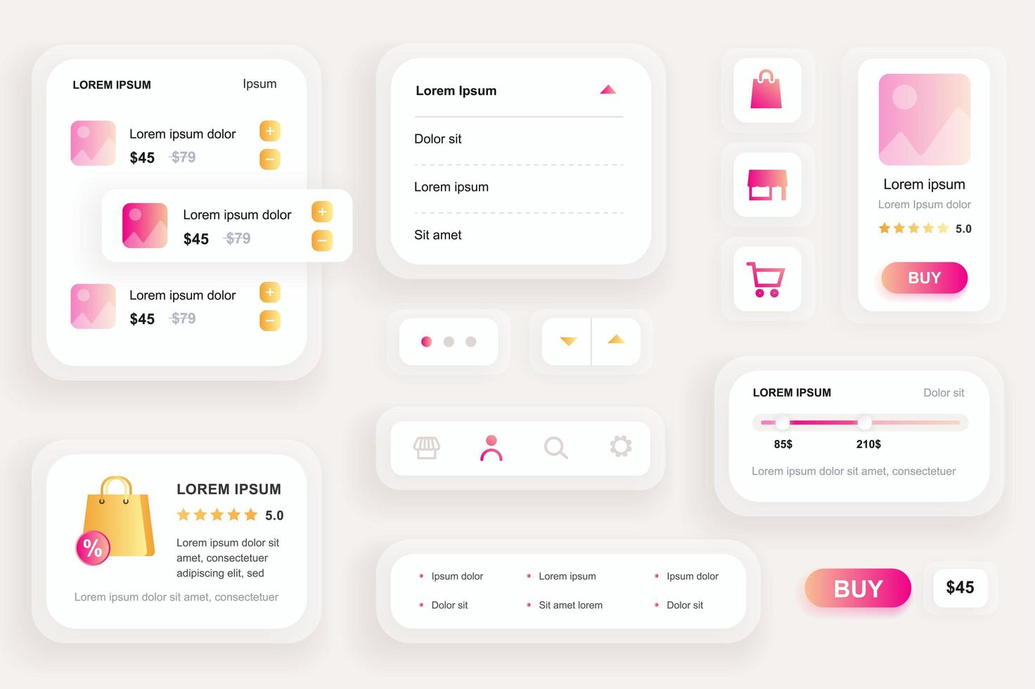 GUI elements for shopping mobile app vector