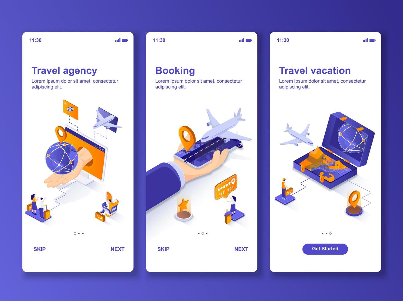 Travel vacation isometric GUI design kit vector