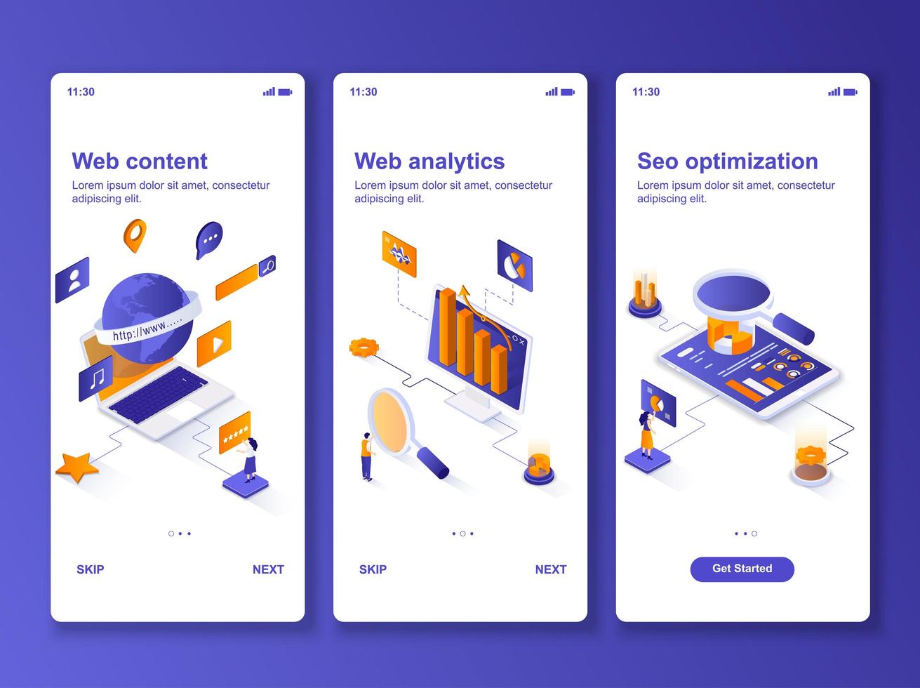 Web analytics isometric GUI design kit vector