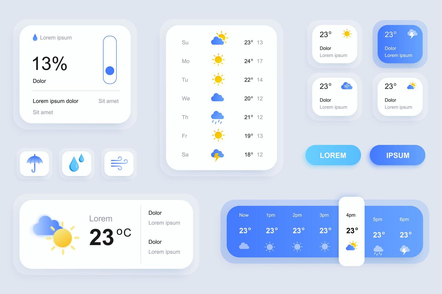 GUI elements for weather forecast mobile app vector