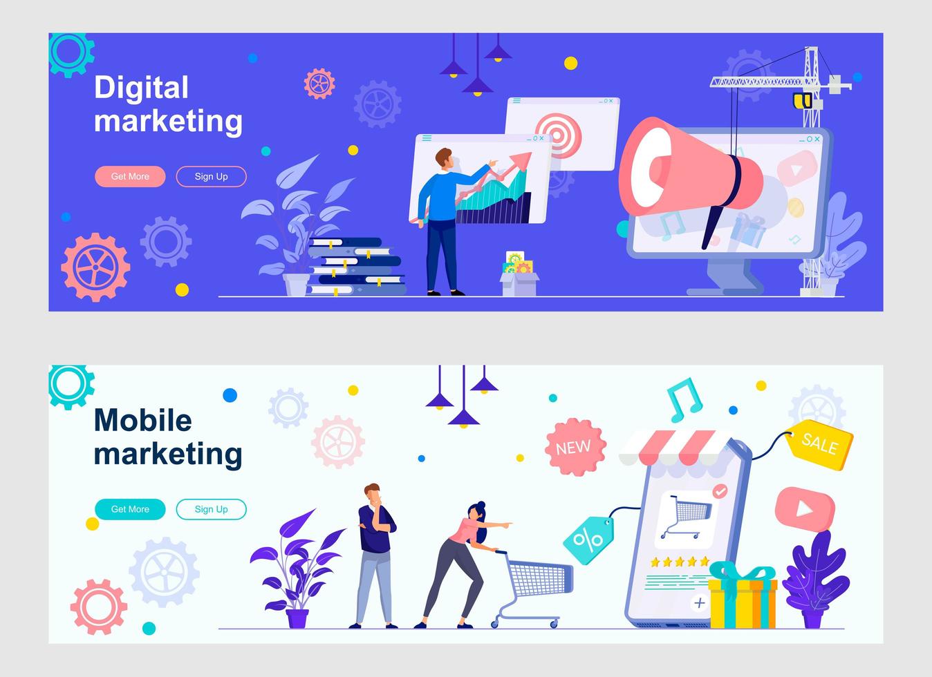 Digital marketing landing page with people characters vector