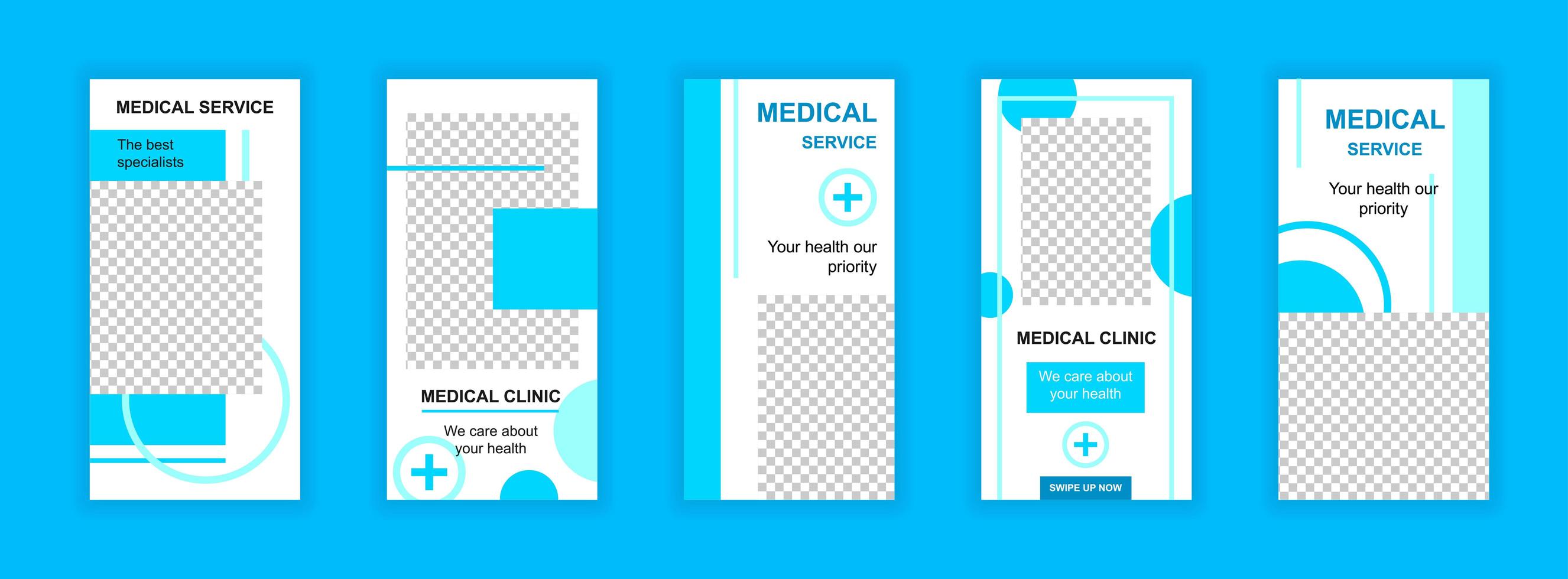 Medical service editable templates set for social media stories. vector