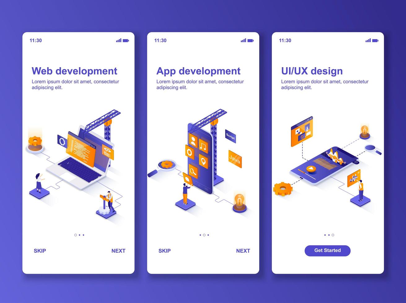 Web development isometric GUI design kit vector