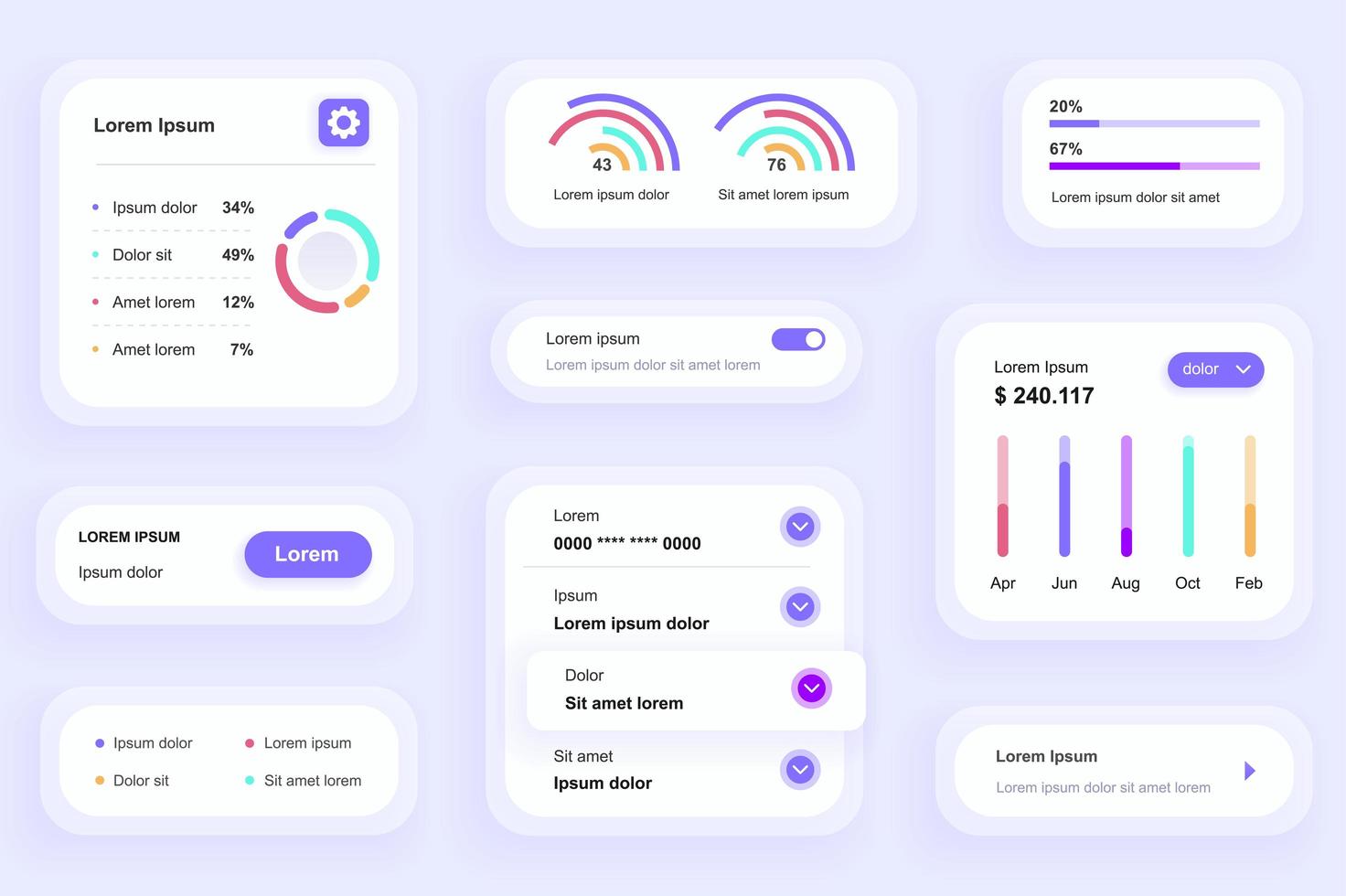 GUI elements for business analytics mobile app vector