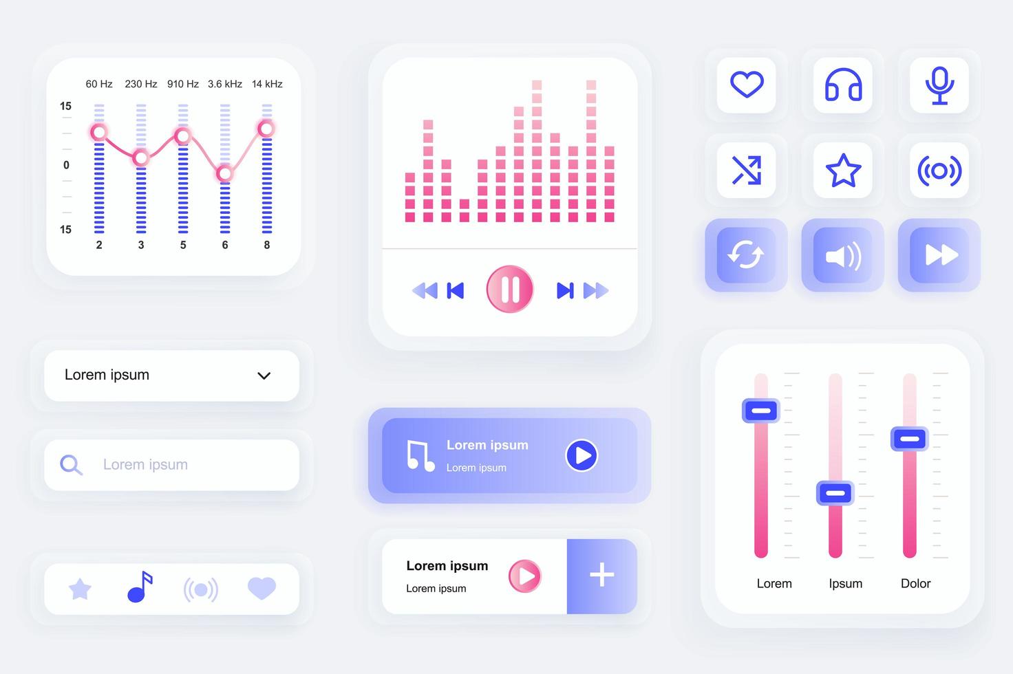 elementos de la interfaz gráfica de usuario para la aplicación móvil del reproductor de música vector