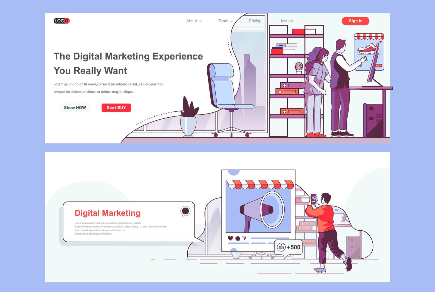 Digital marketing agency landing pages set vector
