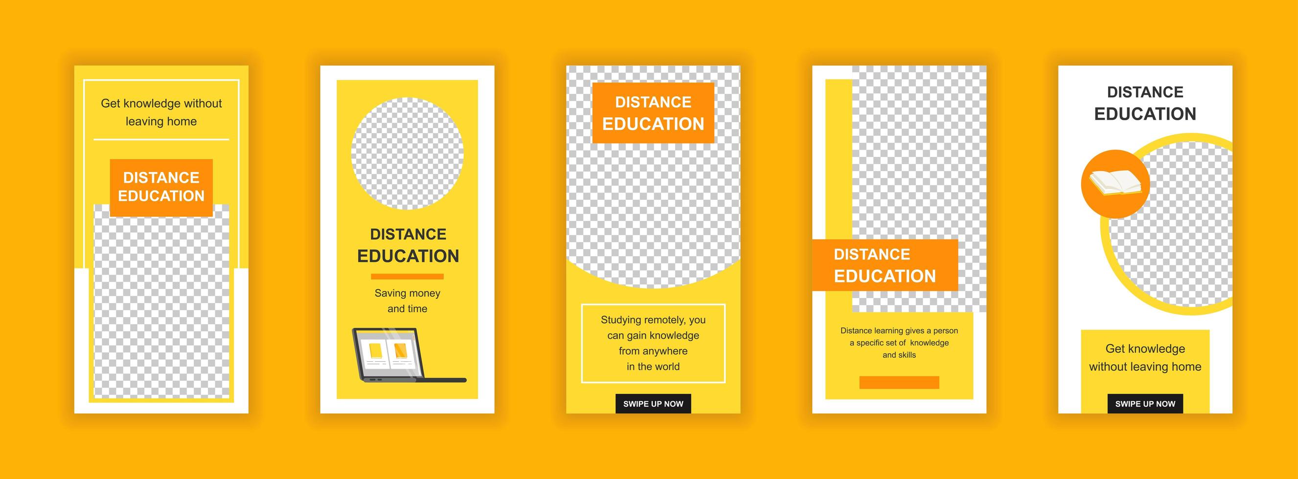 Distance education editable templates set for social media stories vector