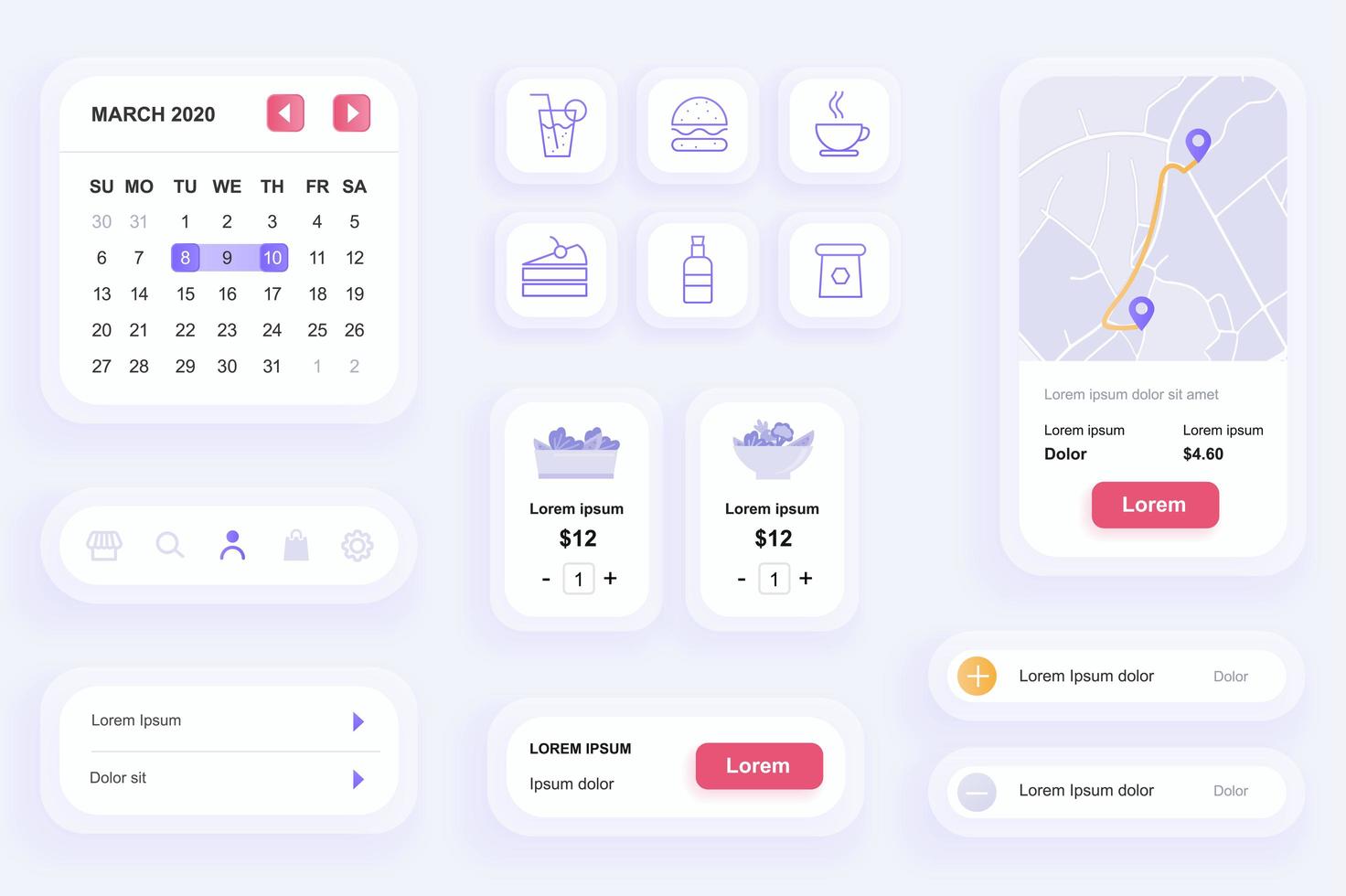 GUI elements for food delivery mobile app vector