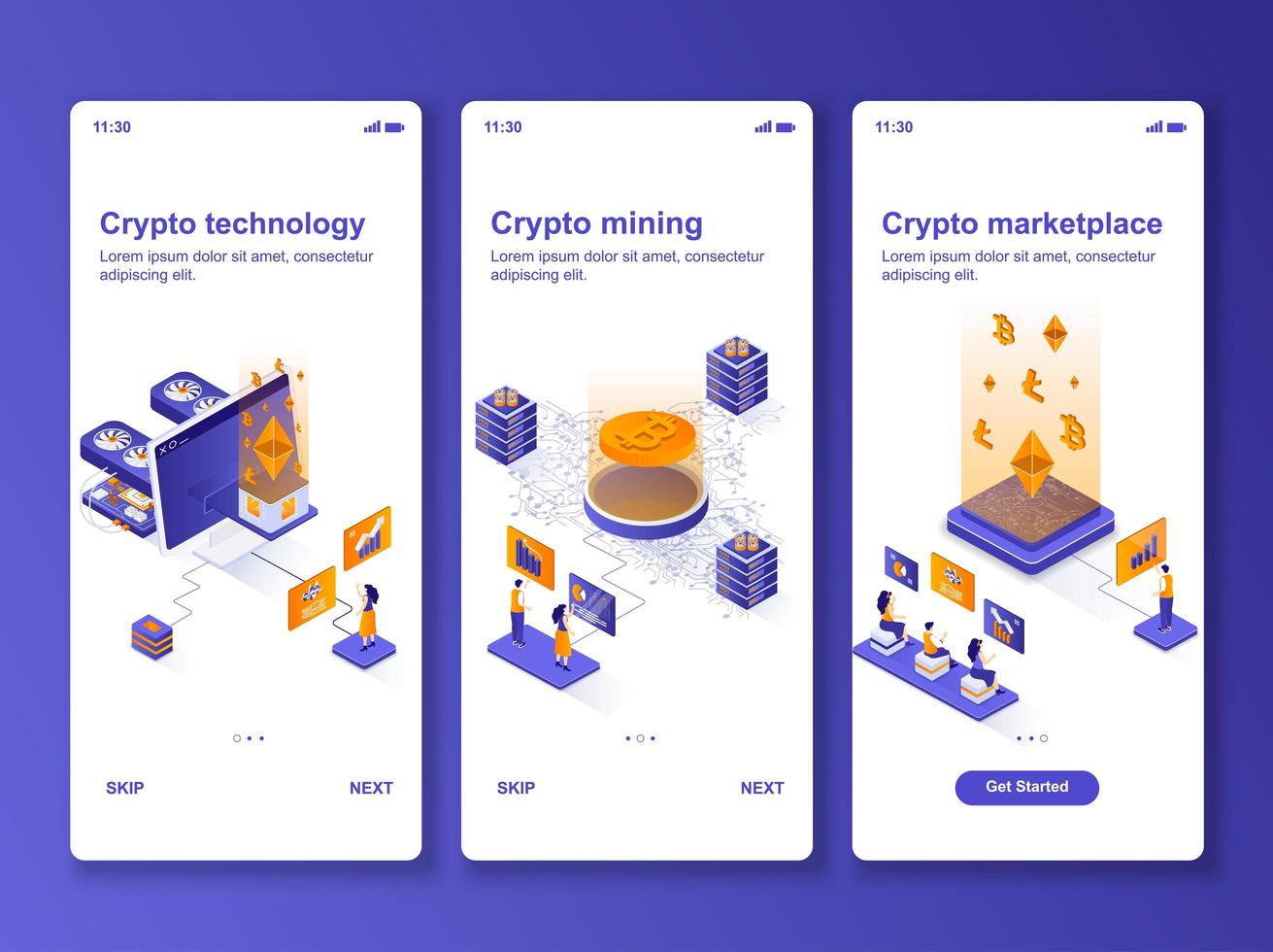 Crypto technology isometric design kit vector