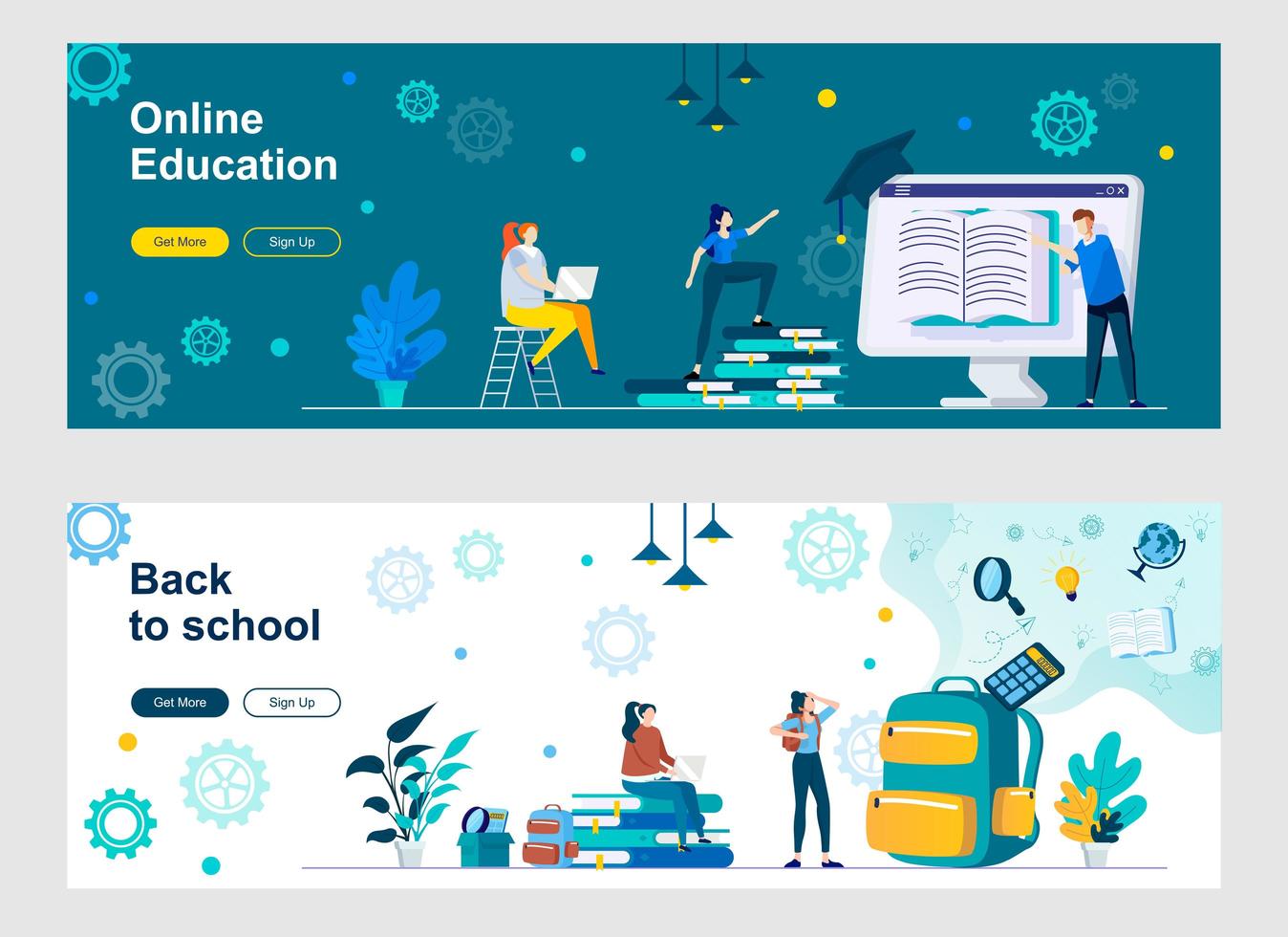 Online education landing page with people characters vector