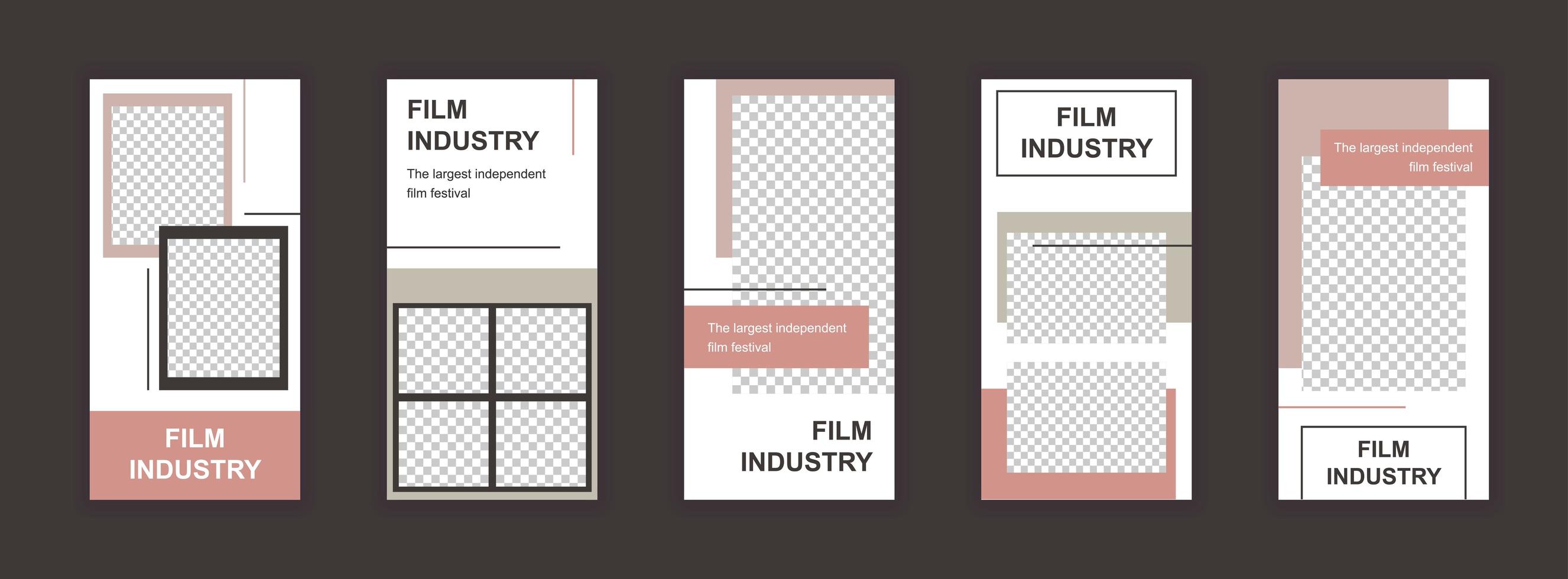 Film industry editable templates set for social media stories vector