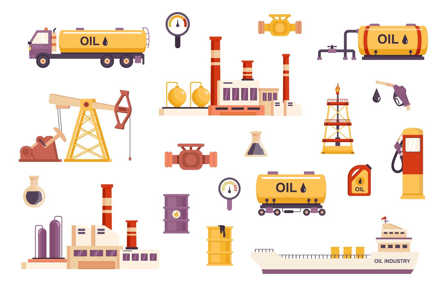 paquete de escenas planas de la industria petrolera vector