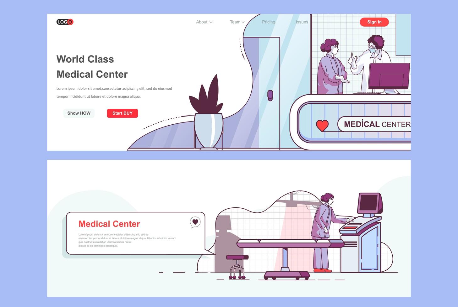 Medical center landing pages vector