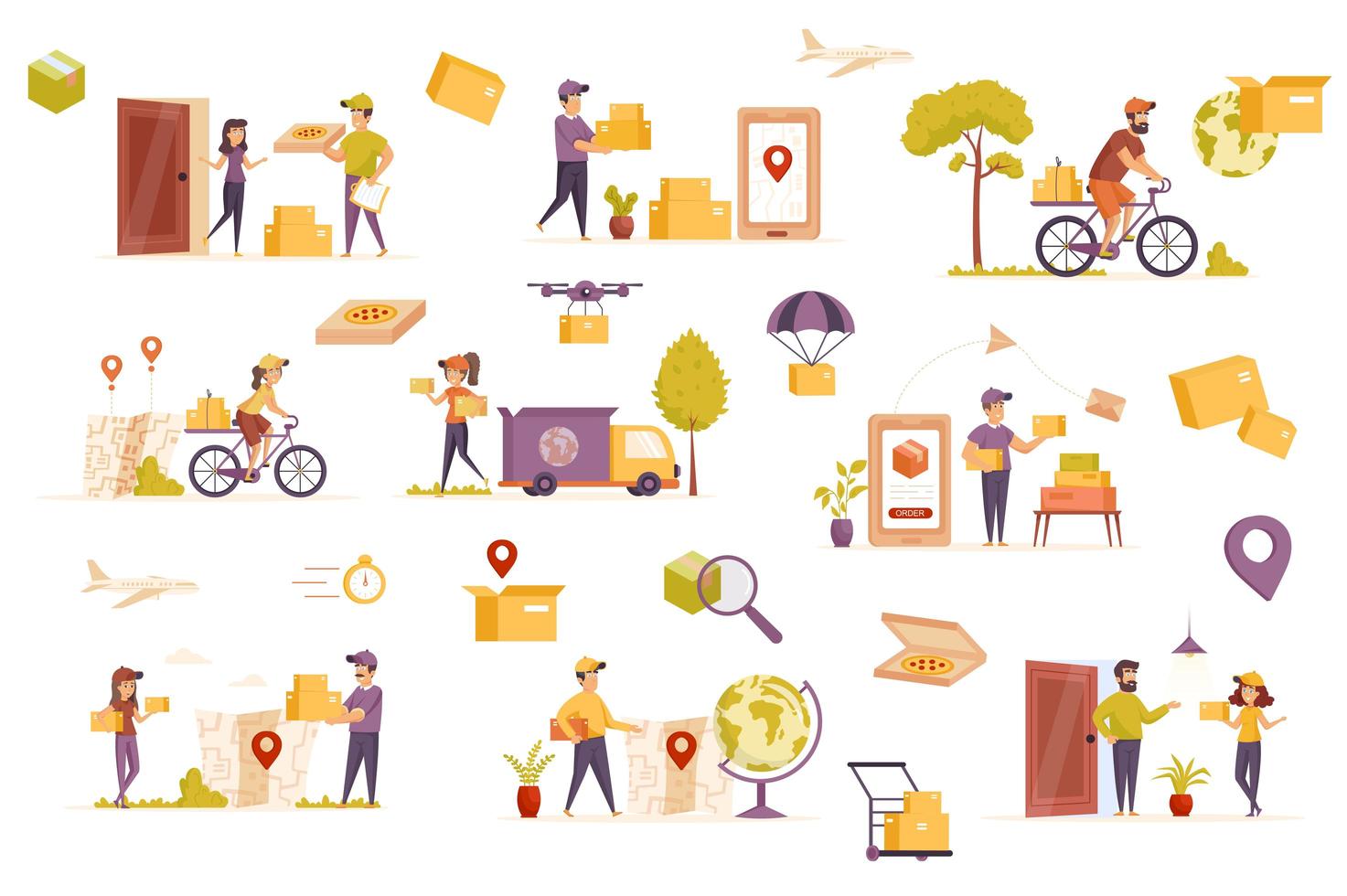 Delivery service bundle of flat scenes vector