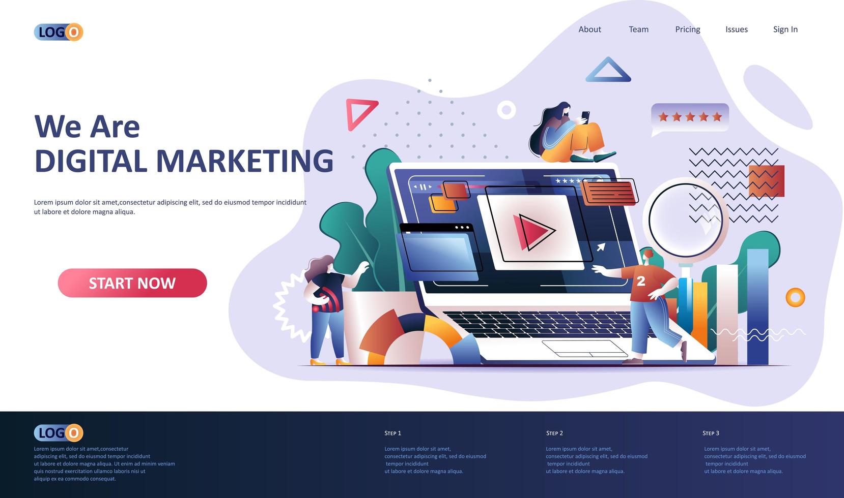 Digital marketing flat landing page template vector