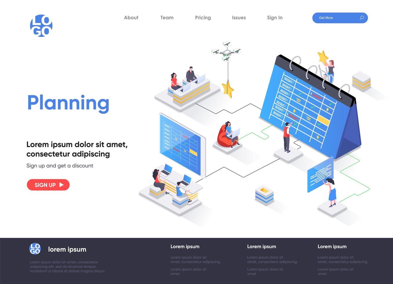 Planning isometric landing page vector