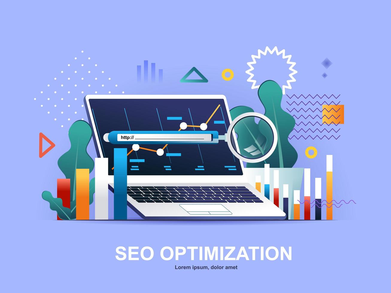 concepto plano de optimización seo con gradientes vector