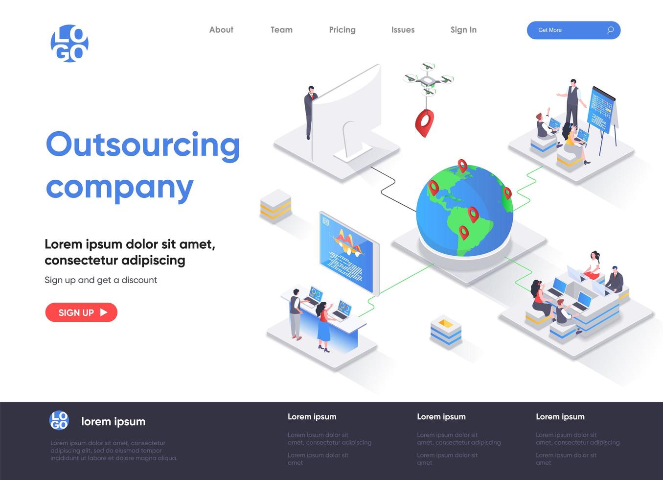 Outsourcing company isometric landing page vector