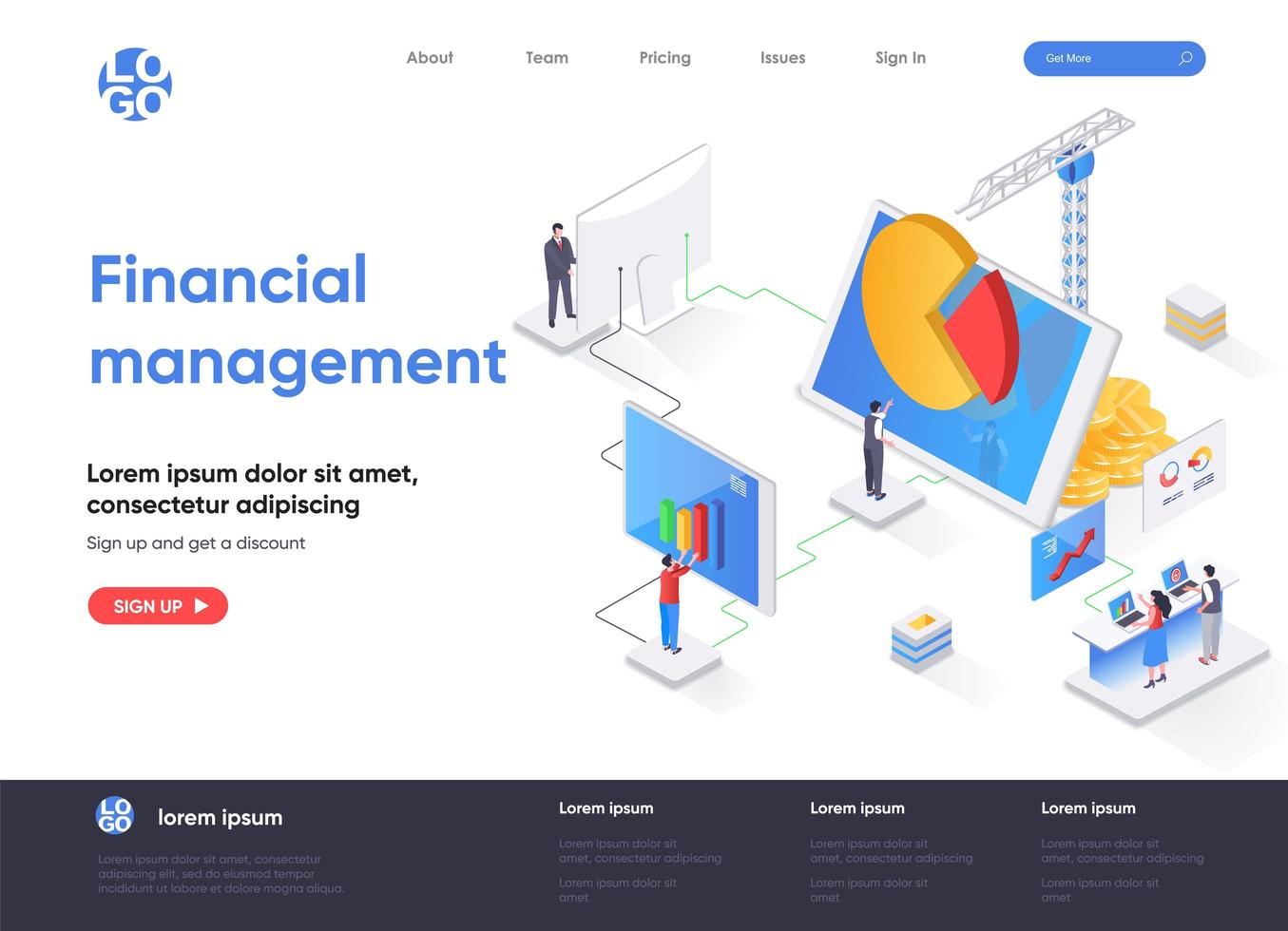 Financial management isometric landing page vector