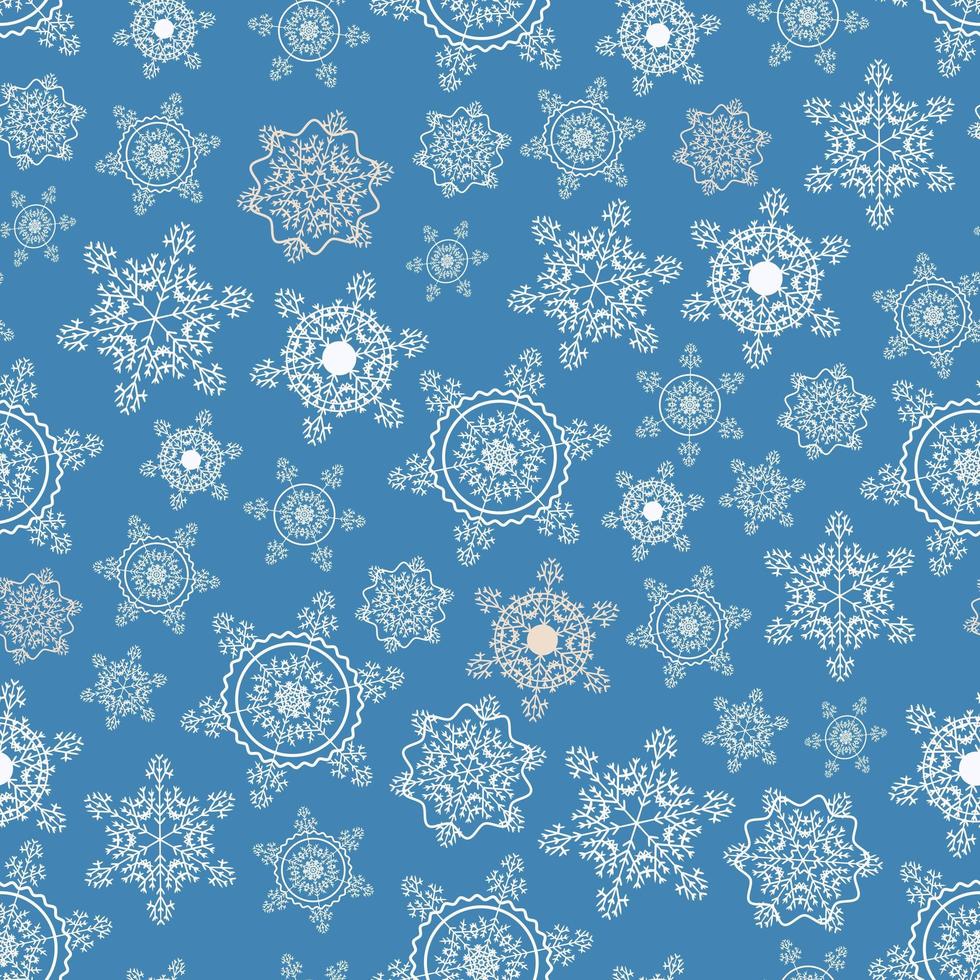 patrón de encaje de elegantes copos de nieve en azul vector