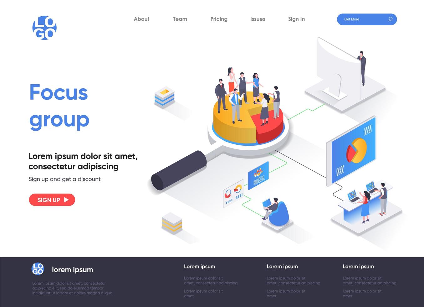 Focus group isometric landing page vector