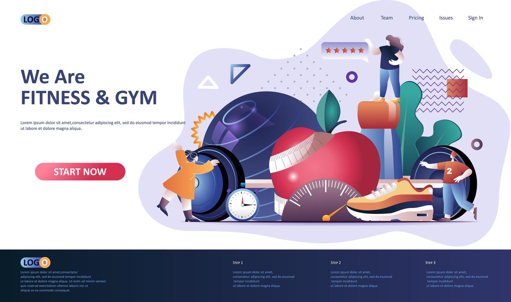Fitness flat landing page template vector