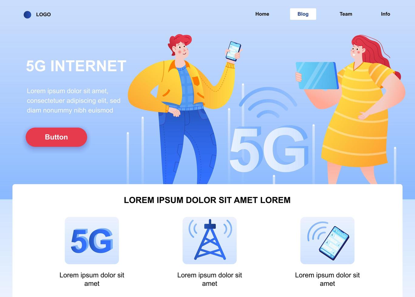 5g Internet flat landing page vector