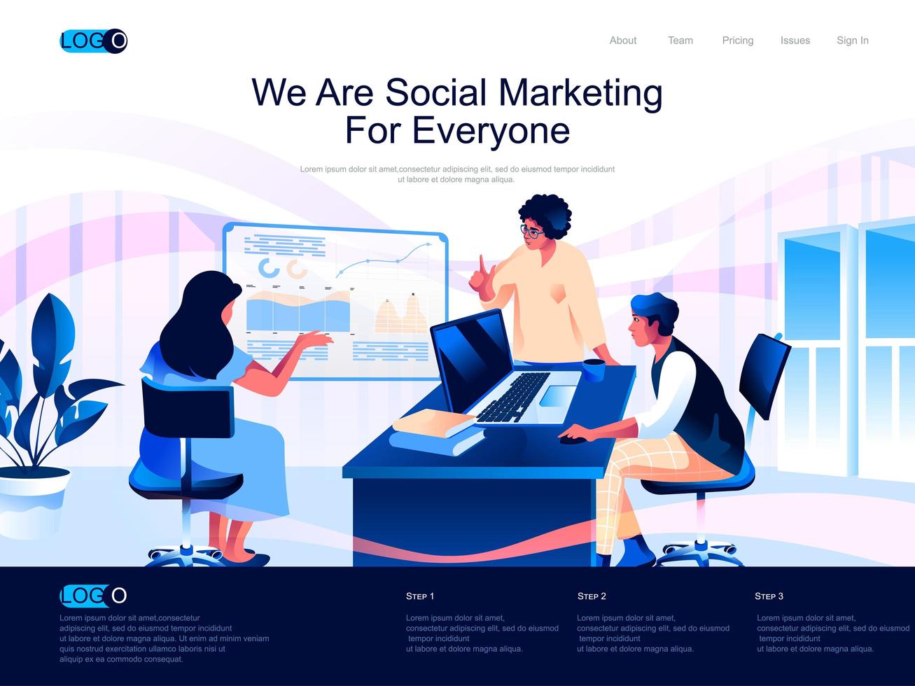 We are Social Marketing for everyone landing page vector