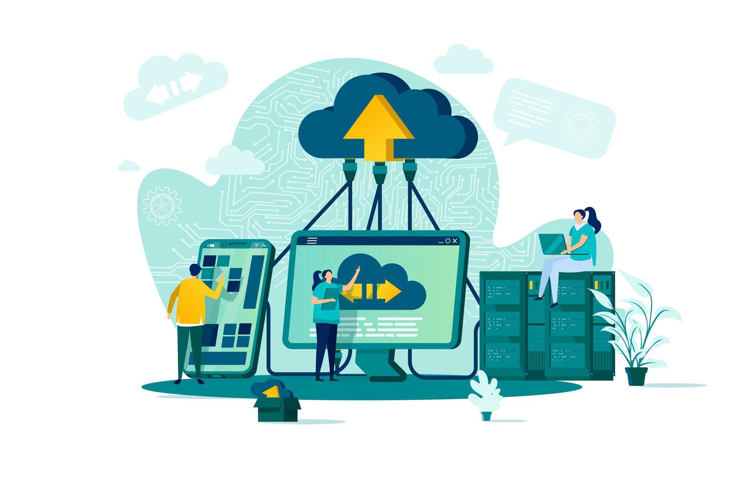 concepto de computación en la nube en estilo plano vector