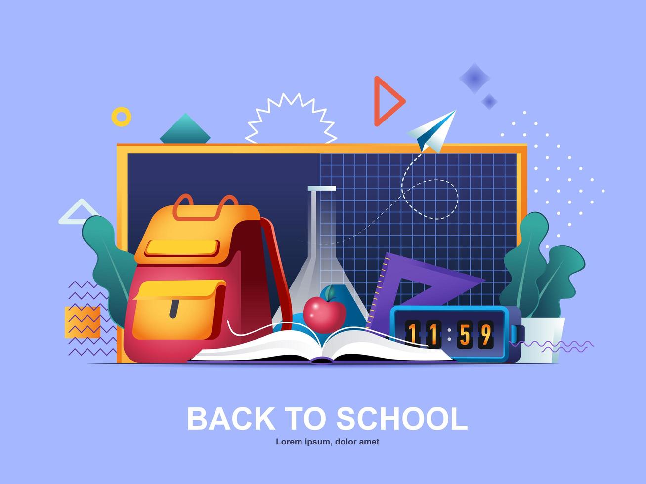 Back to school flat concept with gradients vector