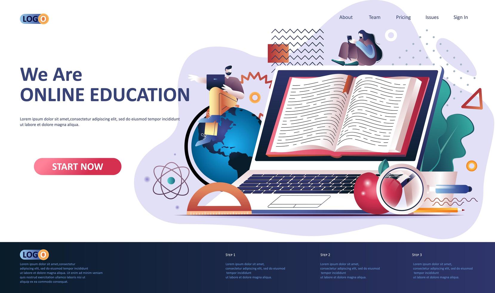 plantilla de página de destino plana de educación en línea vector