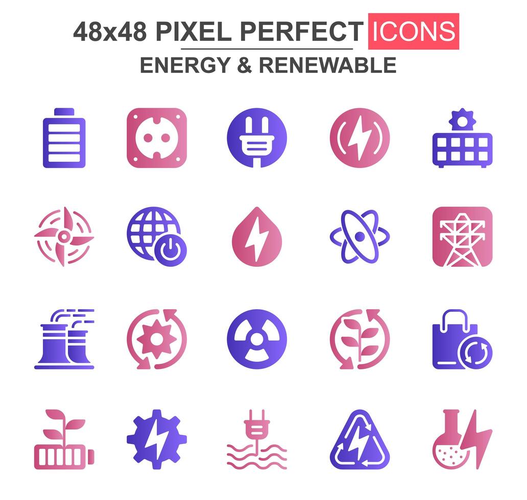 Energy and renewable glyph icon set vector