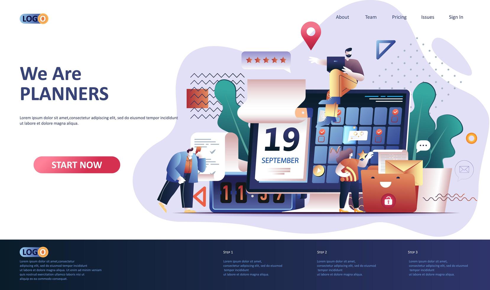 Planning flat landing page template vector