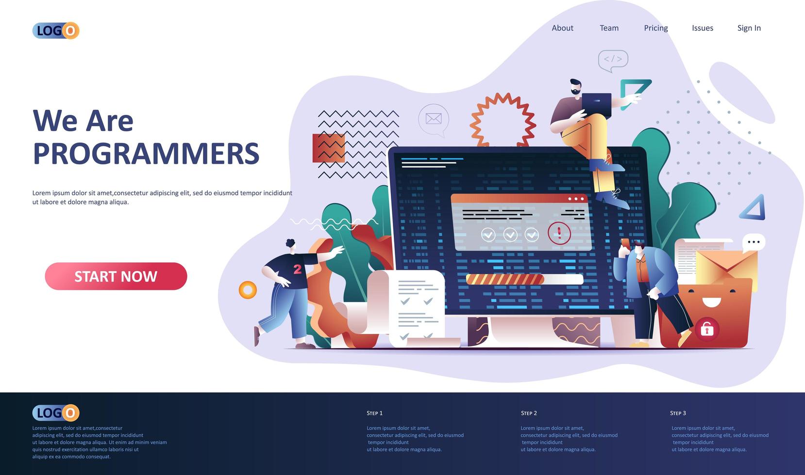 Programming software flat landing page template vector