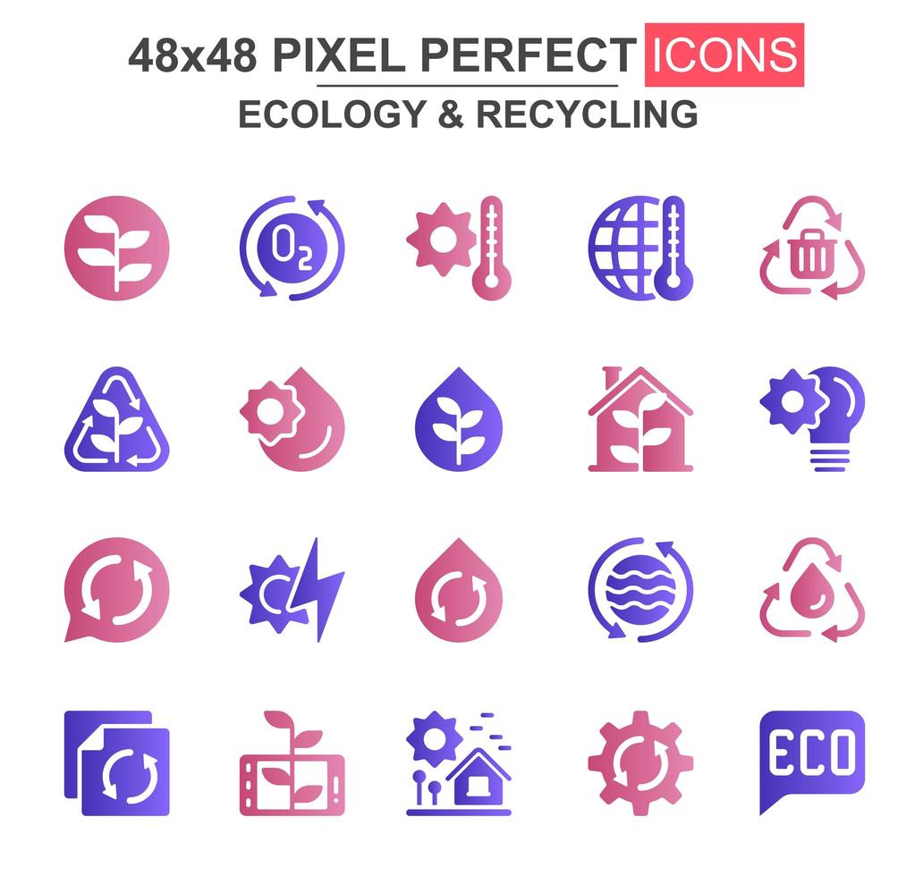 Ecology and recycling glyph icon set vector