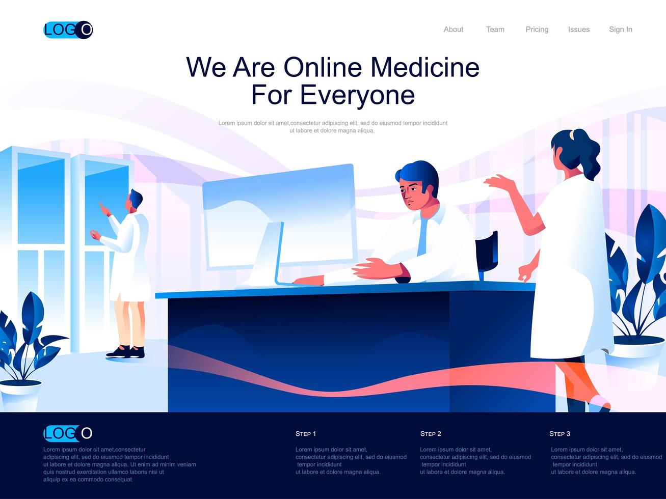 We are Online Medicine for everyone landing page vector