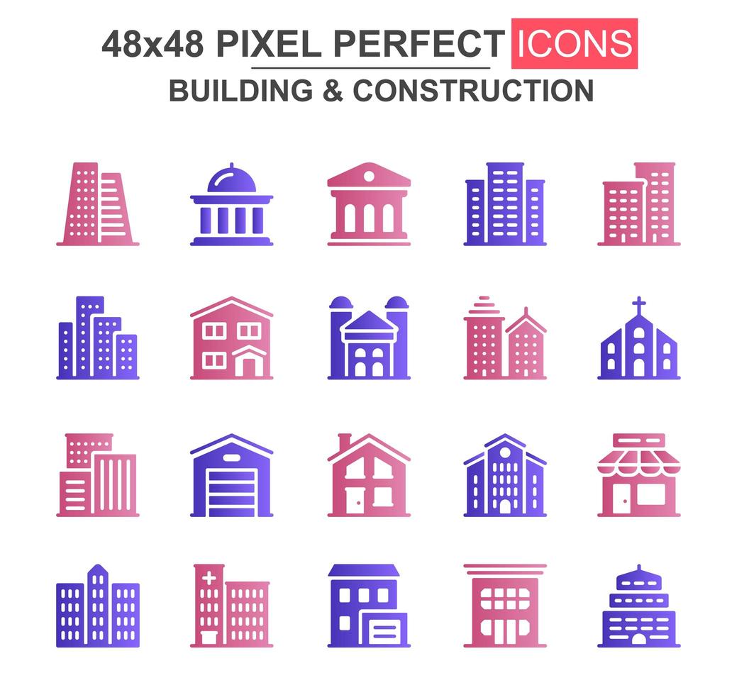 Building and construction glyph icon set vector